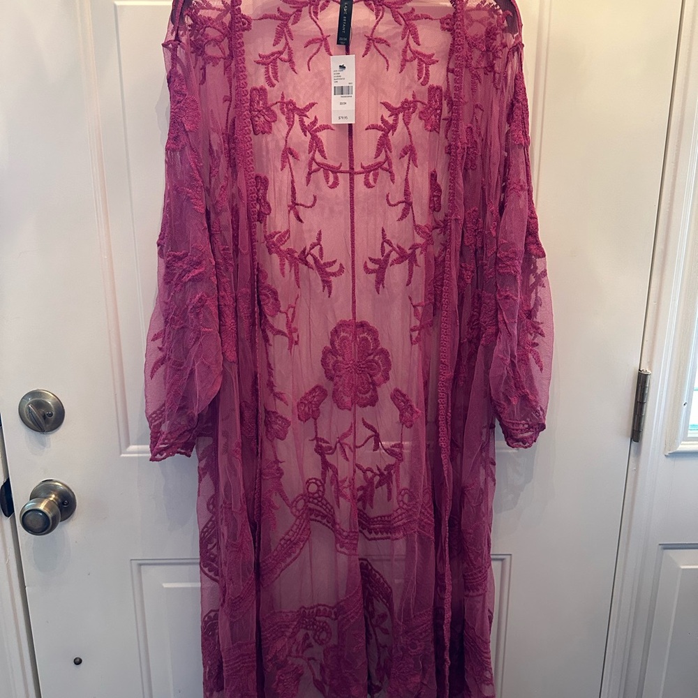 Lane Bryant - Pink Sheer Embroidered Kimono